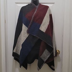 Natalia Romano Maroon Buffalo Plaid Samantha Poncho Wrap